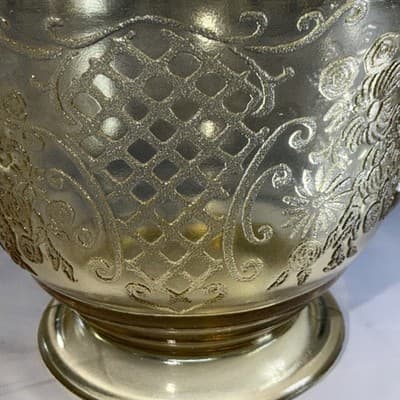 Federal Glass NORMANDIE Bouquet/Lattice Yellow Open Sugar Bowl Depression - Thumbnail 2