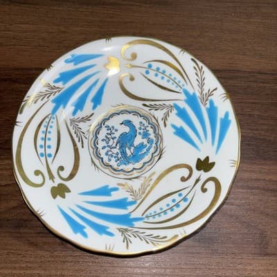 Royal Chelsea 3800A Turquoise Birds & Leaves Footed Cup and Saucer Gold Oriental - Thumbnail 3
