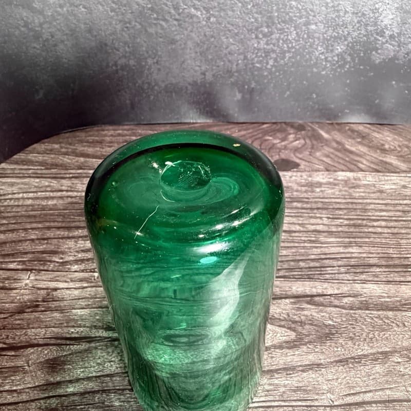 Vintage Mexican Hand Blown Green Bubble Glass Tumbler, 5.5" - Thumbnail 3