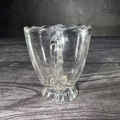 Vintage Clear Glass Open Sugar Bowl with Handles and Scalloped Rim - Thumbnail 5
