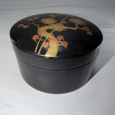 Japanese Black Lacquer Vintage Coasters w/Gold Flowers Leaf Limbs Design - Thumbnail 11