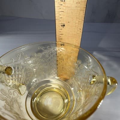 Federal Glass NORMANDIE Bouquet/Lattice Yellow Open Sugar Bowl Depression - Thumbnail 15