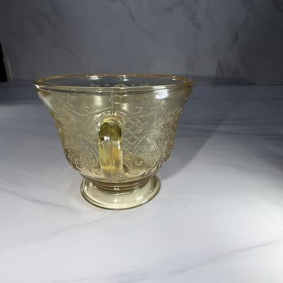Federal Glass NORMANDIE Bouquet/Lattice Yellow Open Sugar Bowl Depression - Thumbnail 10