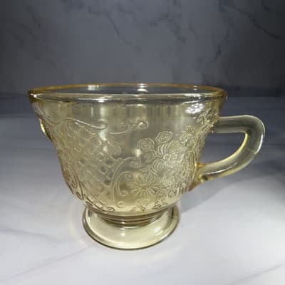 Federal Glass NORMANDIE Bouquet/Lattice Yellow Open Sugar Bowl Depression - Thumbnail 9