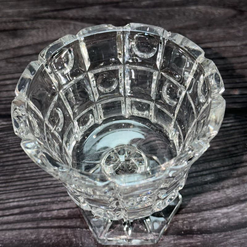Vintage Art Deco Cube Pattern Clear Cut Glass Pedestal Candy Dish with Lid - Thumbnail 4