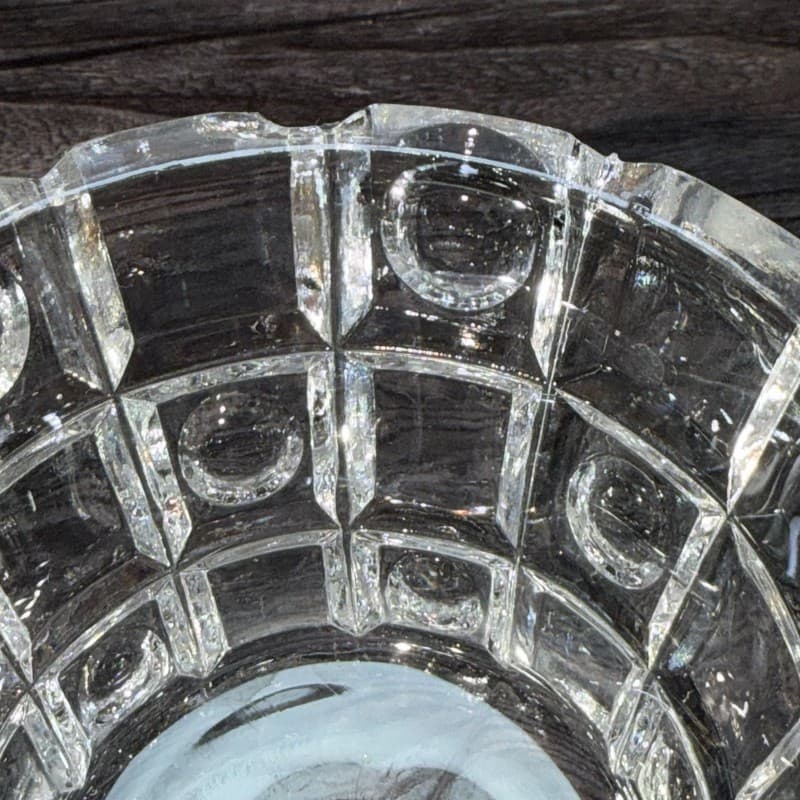 Vintage Art Deco Cube Pattern Clear Cut Glass Pedestal Candy Dish with Lid - Thumbnail 7