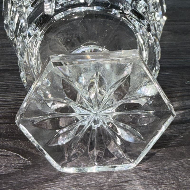 Vintage Art Deco Cube Pattern Clear Cut Glass Pedestal Candy Dish with Lid - Thumbnail 9