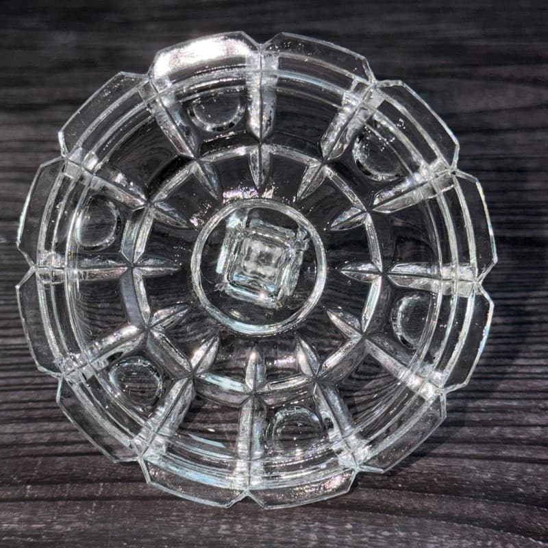 Vintage Art Deco Cube Pattern Clear Cut Glass Pedestal Candy Dish with Lid - Thumbnail 8