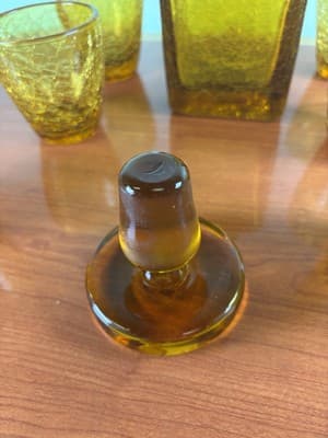 Heavy Bar Set Crackle Glass Handblown Liquor Decanter Amber Italy 6 Glasses VTG - Thumbnail 11