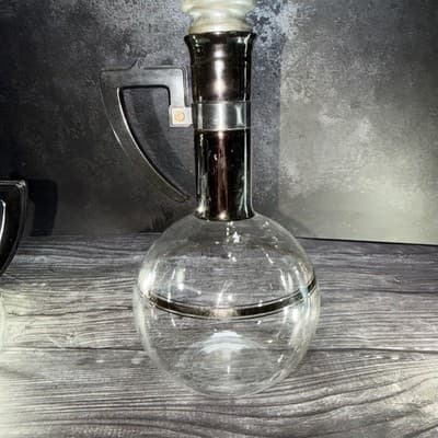 VTG Glass Coffee Decanter Pot & Matching Cream Cup Cork Lids Carafe Mid Century - Thumbnail 8