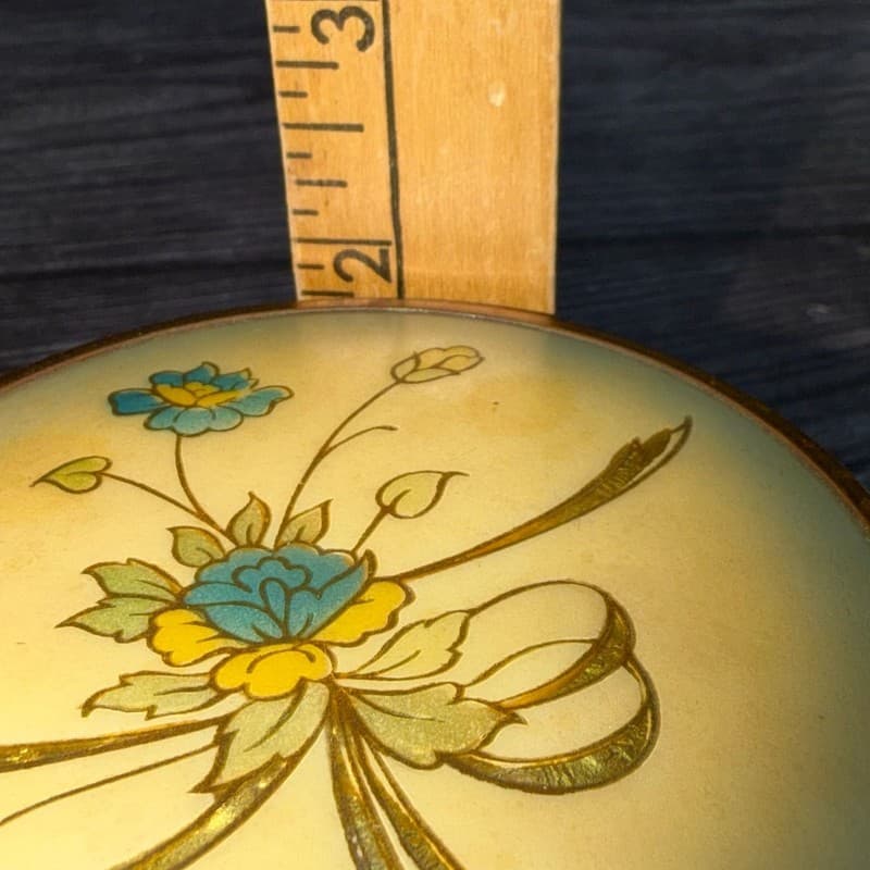 Vintage Art Deco Ribbed Glass Powder Jar Floral Brass Lid Chipped - Thumbnail 9