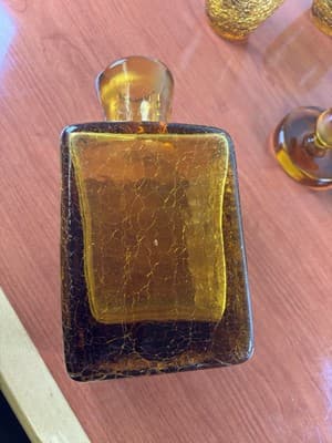 Heavy Bar Set Crackle Glass Handblown Liquor Decanter Amber Italy 6 Glasses VTG - Thumbnail 14