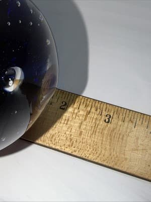 VTG Controlled Bubble Cobalt Blue Center Glass Paperweight Heavy - Thumbnail 14