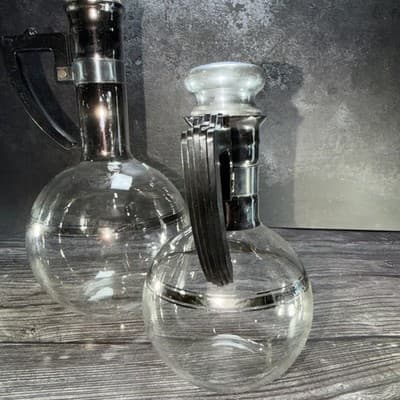 VTG Glass Coffee Decanter Pot & Matching Cream Cup Cork Lids Carafe Mid Century - Thumbnail 2