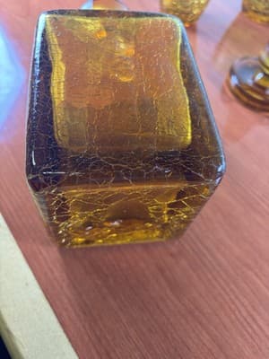 Heavy Bar Set Crackle Glass Handblown Liquor Decanter Amber Italy 6 Glasses VTG - Thumbnail 13