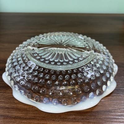VTG Fenton Hobnail divided Relish dish White & clear glass ruffled edge - Thumbnail 7