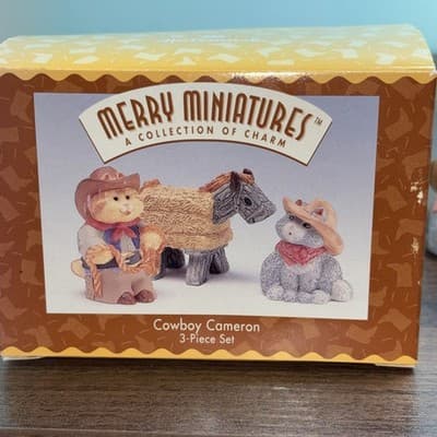 COWBOY CAMERON 3-Piece Set Hallmark Merry Miniatures Western Cats In Hats Roping - Thumbnail 18