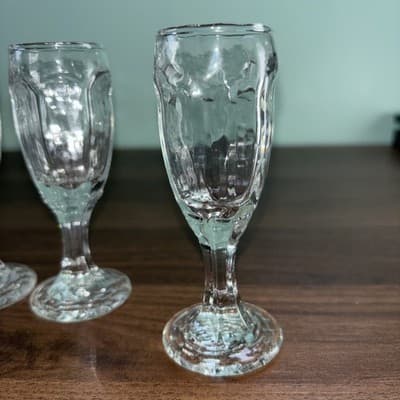 4 Libbey Chivalry Clear Cordial Glasses Discontinued Paneled Texture Faceted - Thumbnail 2