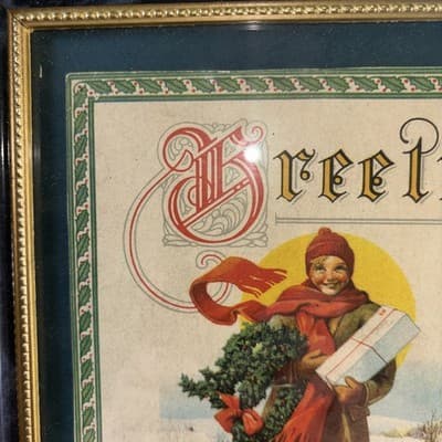 Vintage 1930 Calendar Happy New Year Greetings Framed Girl With Wreath And Dog - Thumbnail 2