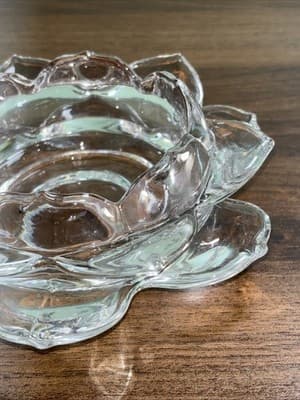 Heavy Glass Blooming Lotus Flower Pillar Medium Candle Holder Hand Pulled Petals - Thumbnail 3