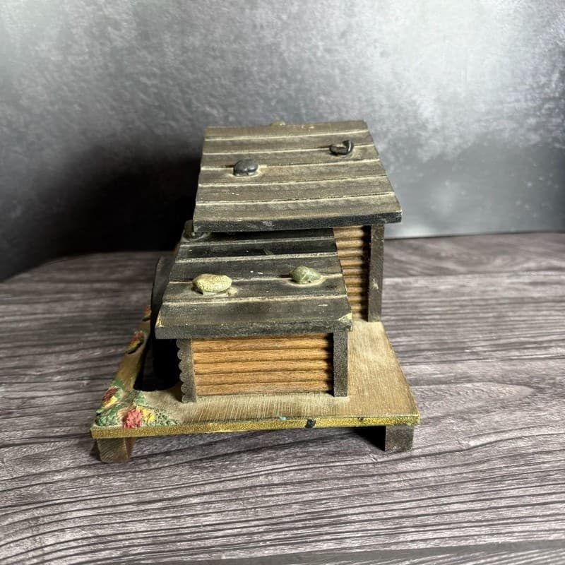 Vintage Wooden Swiss Chalet Music Box Jewelry Trinket Box with Moving Waterwheel - Thumbnail 7