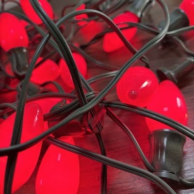 3 Vintage String Of Red Christmas C-9 Bulbs /Green Cord / 7 bulbs per 7’ stri - Thumbnail 7