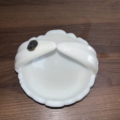 VTG Milk Glass Footed Candy Basket Dogwood Flower Dish Westmorland White W Label - Thumbnail 3