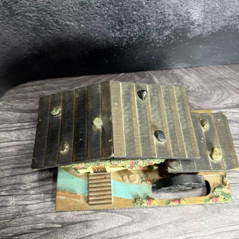 Vintage Wooden Swiss Chalet Music Box Jewelry Trinket Box with Moving Waterwheel - Thumbnail 4