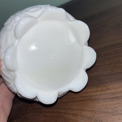 VTG Milk Glass Footed Candy Basket Dogwood Flower Dish Westmorland White W Label - Thumbnail 8