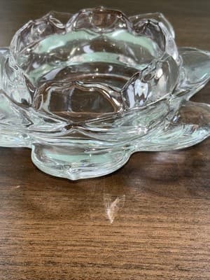 Heavy Glass Blooming Lotus Flower Pillar Medium Candle Holder Hand Pulled Petals - Thumbnail 7