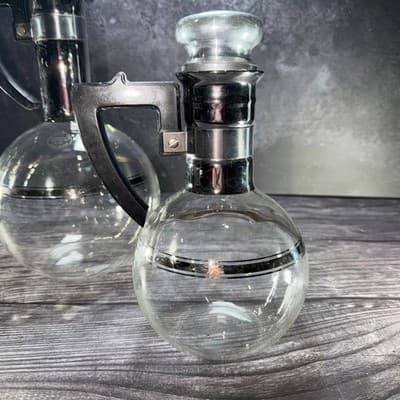 VTG Glass Coffee Decanter Pot & Matching Cream Cup Cork Lids Carafe Mid Century - Thumbnail 3