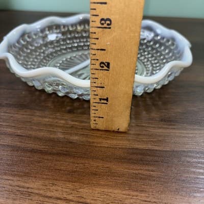 VTG Fenton Hobnail divided Relish dish White & clear glass ruffled edge - Thumbnail 11