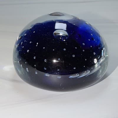 VTG Controlled Bubble Cobalt Blue Center Glass Paperweight Heavy - Thumbnail 3