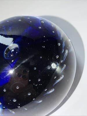 VTG Controlled Bubble Cobalt Blue Center Glass Paperweight Heavy - Thumbnail 7