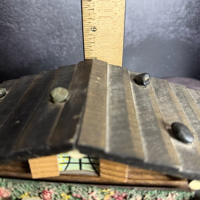 Vintage Wooden Swiss Chalet Music Box Jewelry Trinket Box with Moving Waterwheel - Thumbnail 15