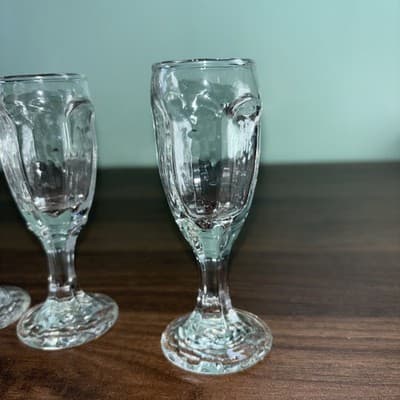 4 Libbey Chivalry Clear Cordial Glasses Discontinued Paneled Texture Faceted - Thumbnail 5