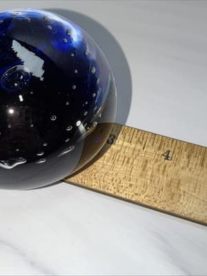 VTG Controlled Bubble Cobalt Blue Center Glass Paperweight Heavy - Thumbnail 13