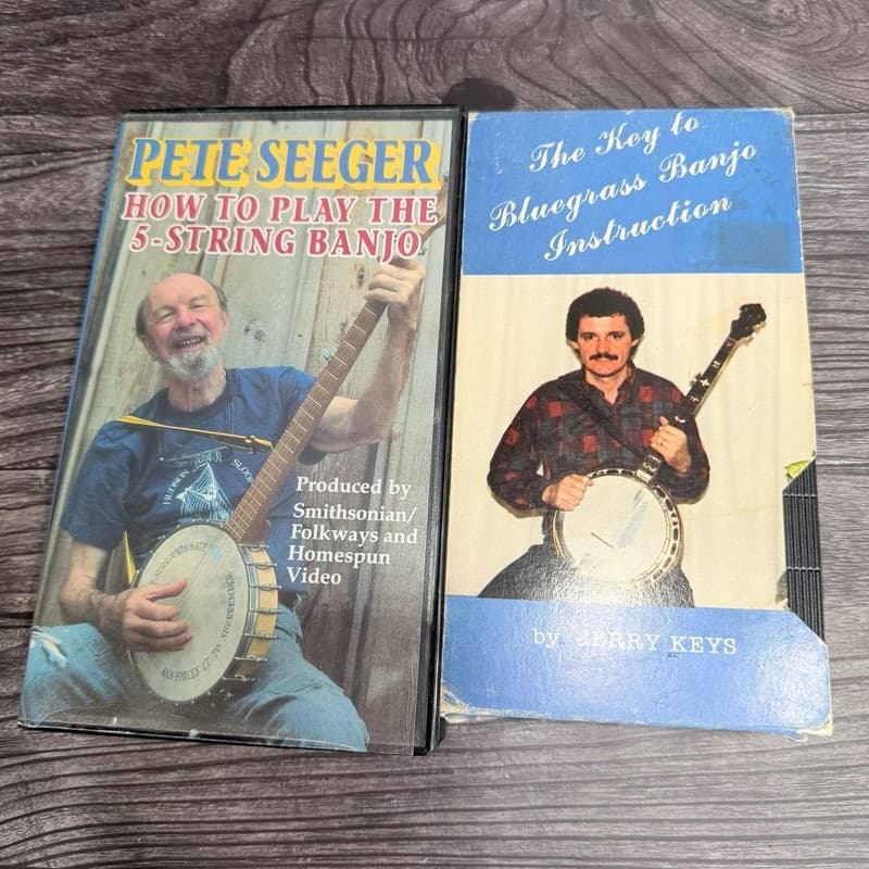 Banjo Instructional VHS Lot: Pete Seeger How to Play 5-String Banjo & Jerry Keys