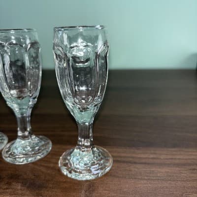 4 Libbey Chivalry Clear Cordial Glasses Discontinued Paneled Texture Faceted - Thumbnail 6