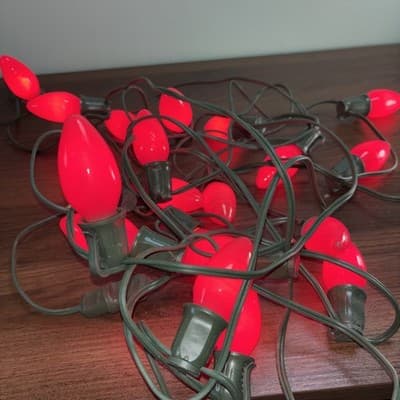 3 Vintage String Of Red Christmas C-9 Bulbs /Green Cord / 7 bulbs per 7’ stri