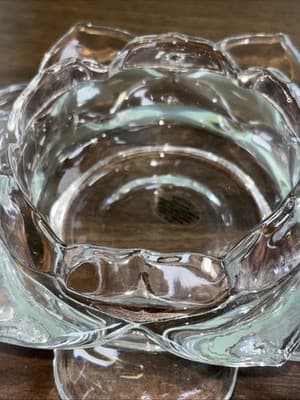 Heavy Glass Blooming Lotus Flower Pillar Medium Candle Holder Hand Pulled Petals - Thumbnail 6