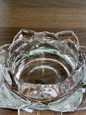 Heavy Glass Blooming Lotus Flower Pillar Medium Candle Holder Hand Pulled Petals - Thumbnail 4