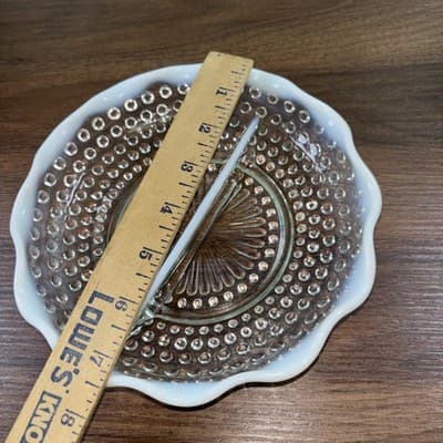 VTG Fenton Hobnail divided Relish dish White & clear glass ruffled edge - Thumbnail 10