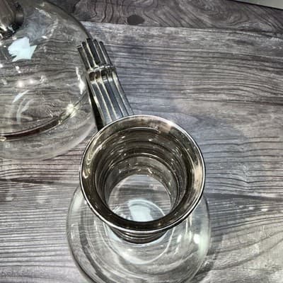 VTG Glass Coffee Decanter Pot & Matching Cream Cup Cork Lids Carafe Mid Century - Thumbnail 5