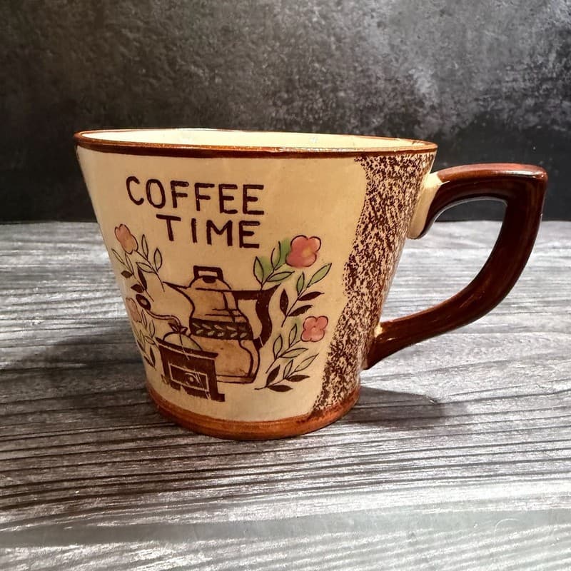 Tilso Japan Vintage Coffee Cup Mug Coffee Time Brown Sponged This Belongs To
