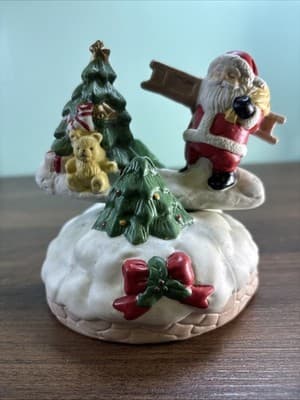 Vintage Santa Christmas Tree Rocking Ceramic Music Box Holiday Decoration - Thumbnail 2