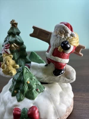 Vintage Santa Christmas Tree Rocking Ceramic Music Box Holiday Decoration