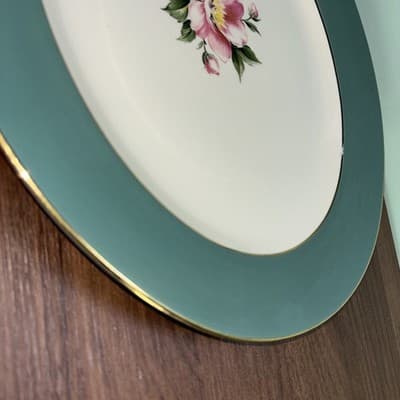 Homer Laughlin Rose Century Service Green Oval Serving Platter VTG - Thumbnail 8