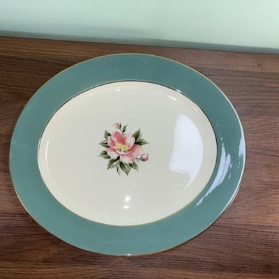 Homer Laughlin Rose Century Service Green Oval Serving Platter VTG - Thumbnail 3