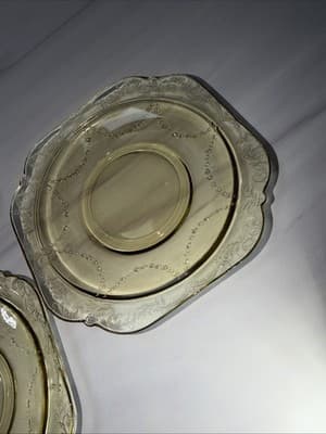 Set Of 3 Federal Madrid Amber Depression Glass 5 3/4” Square Saucers - Thumbnail 8
